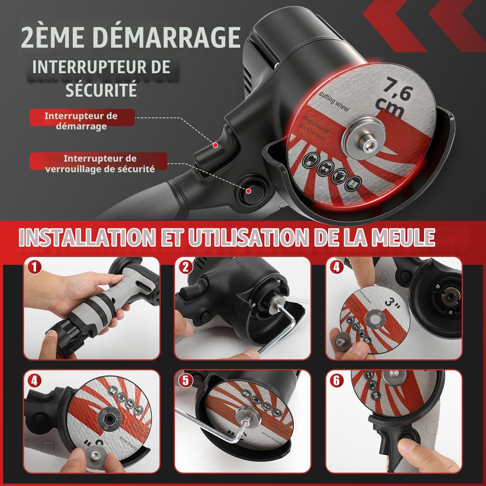 Mini Meuleuse D'Angle Sans Fil, 14000RPM 16.8V Professional Disqueuse avec 2 batteries 2000mAh, 20 Disques à Tronçonner 75mm, Meuleuse d'angle pour Meuler et Polir, Couper