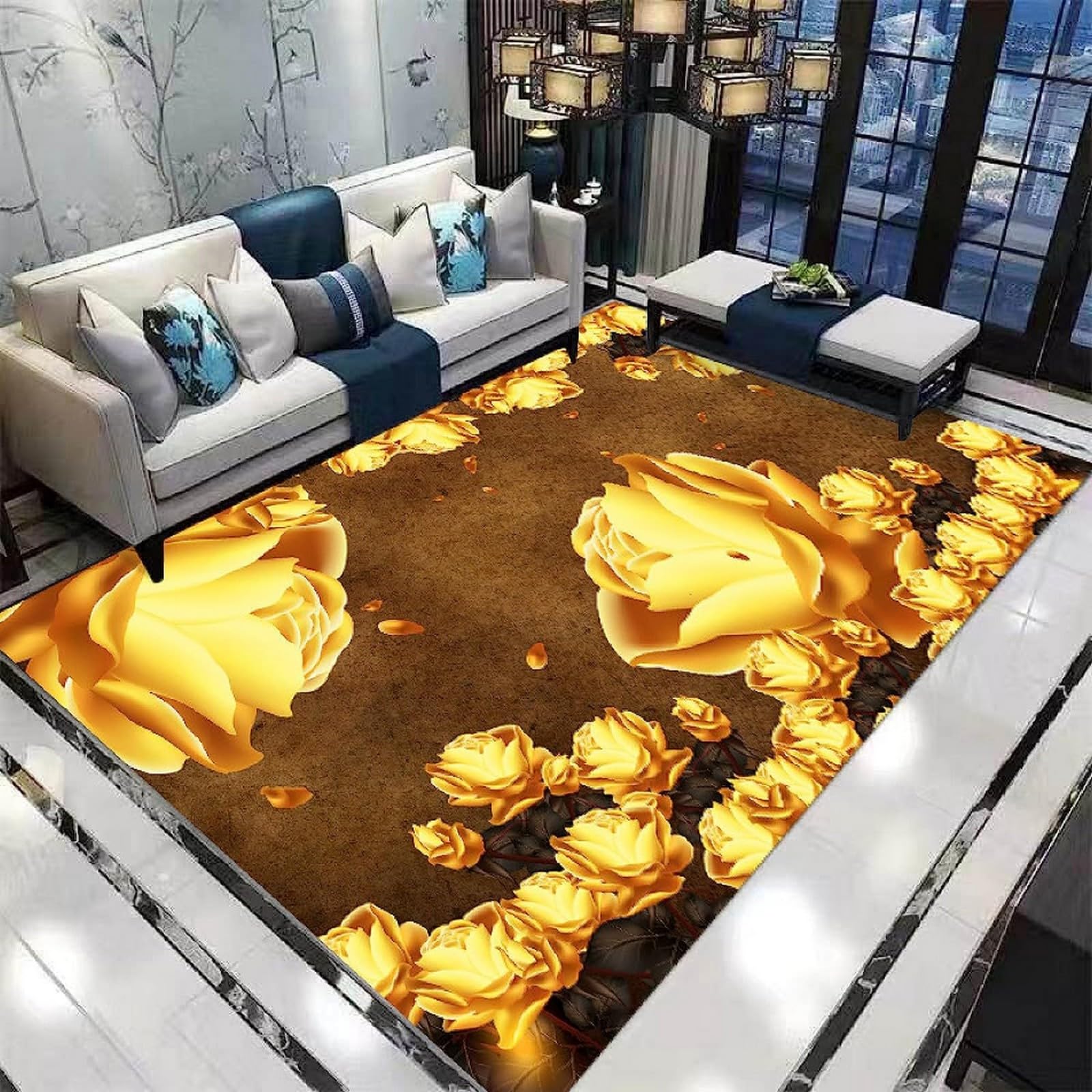 Tapis de restaurant fleurs fantastiques 120 x 160 cm en polyester doux antidérapant