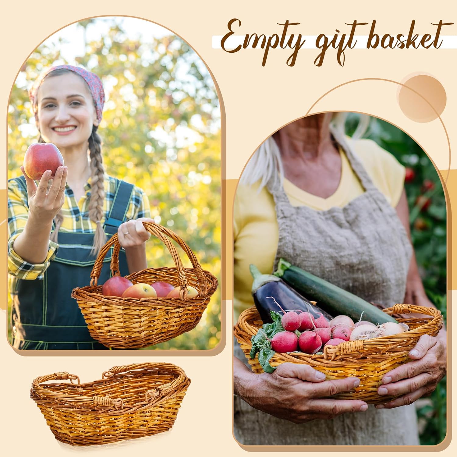 Sintuff 6 Pcs Wicker Picnic Basket with Handle Garden Harvest Empty Easter Eggs and Candy Basket Oval Willow Woven Storage for Organizing, Fruit Egg Storage Gathering Wedding Gifts (Natural)