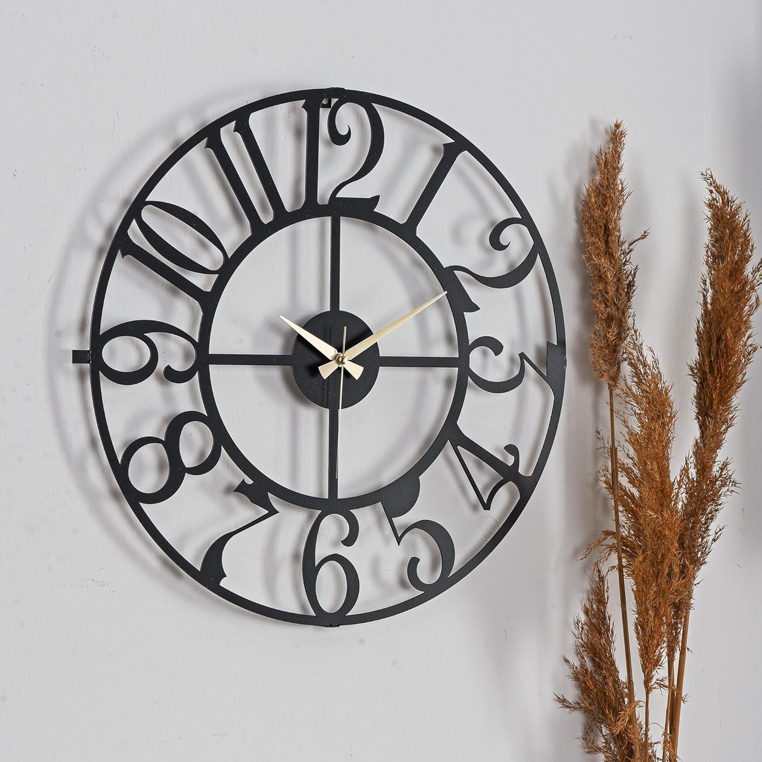 Large Metal Wall Clock | 20 inch Size Silent Battery Operated Large Size Analog Black Wall Clocks | Modern Wall Decor for Living Room Bedroom Kitchen Home Office