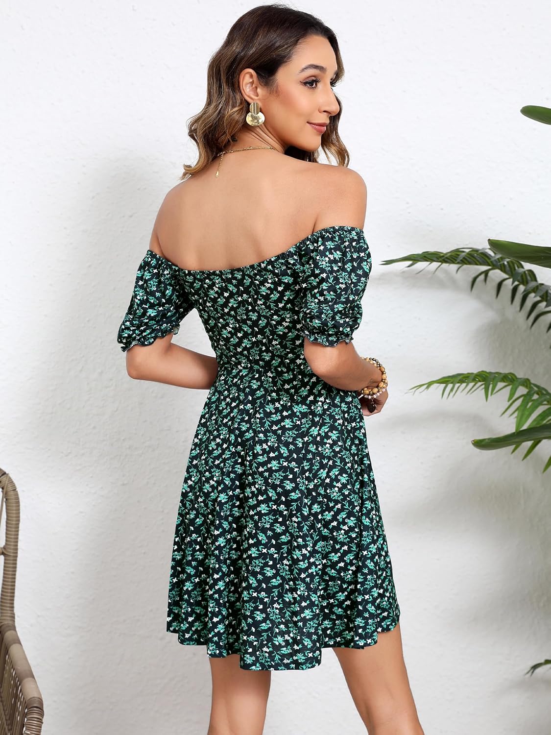 Missufe Women's Puff Short Sleeve Fit and Flare Casual Drawstring Floral Mini Sun Dresses 2025 Summer Vacation - Image 4