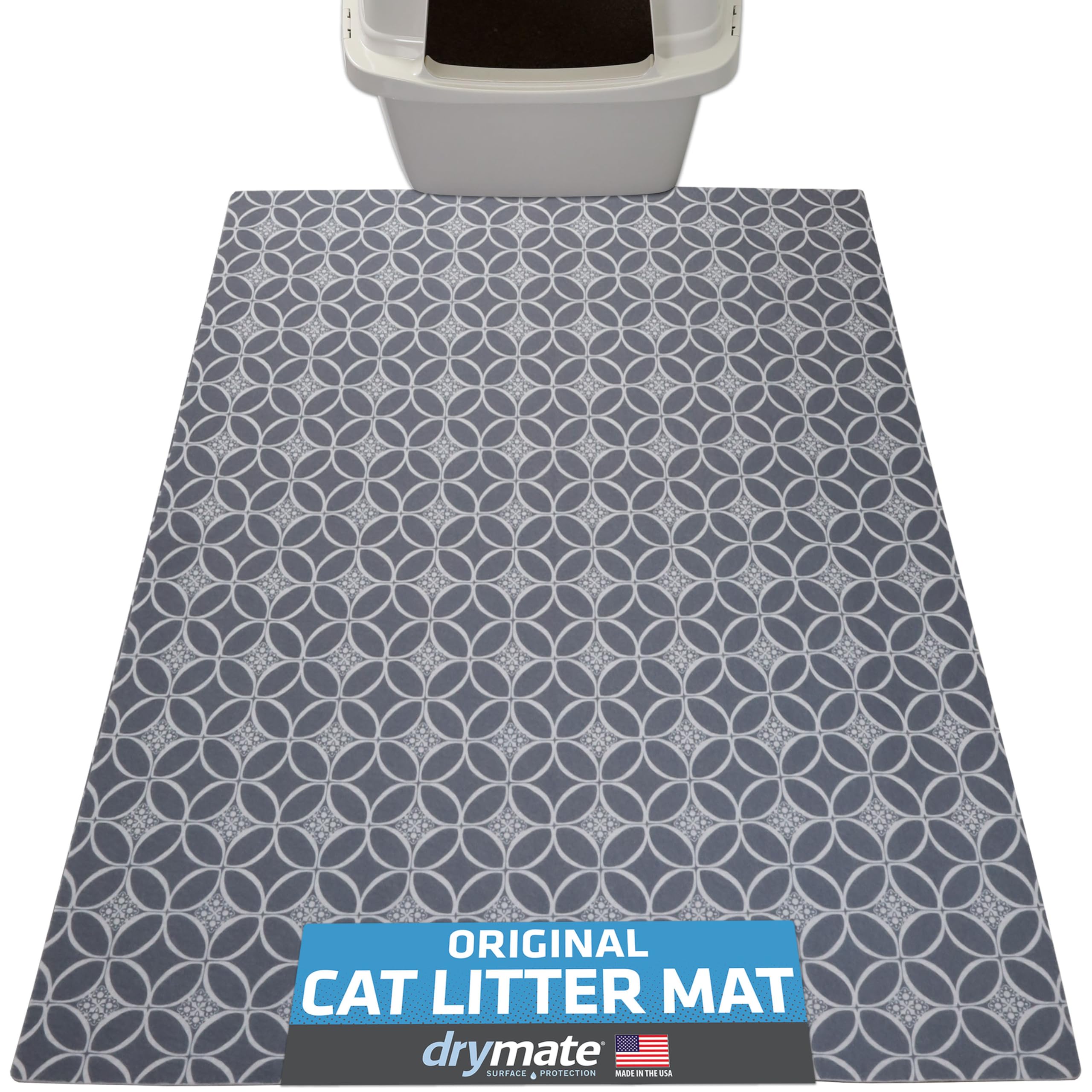 Drymate Indigo Grey Original Cat Litter Mat, Contains Mess From Box, Protects Floors, Urine-Proof, Machine Washable, Soft On Kitty Paws, Absorbent, Waterproof (Usa Made, Recycled Content) (29”X36”)(Indigo Grey)