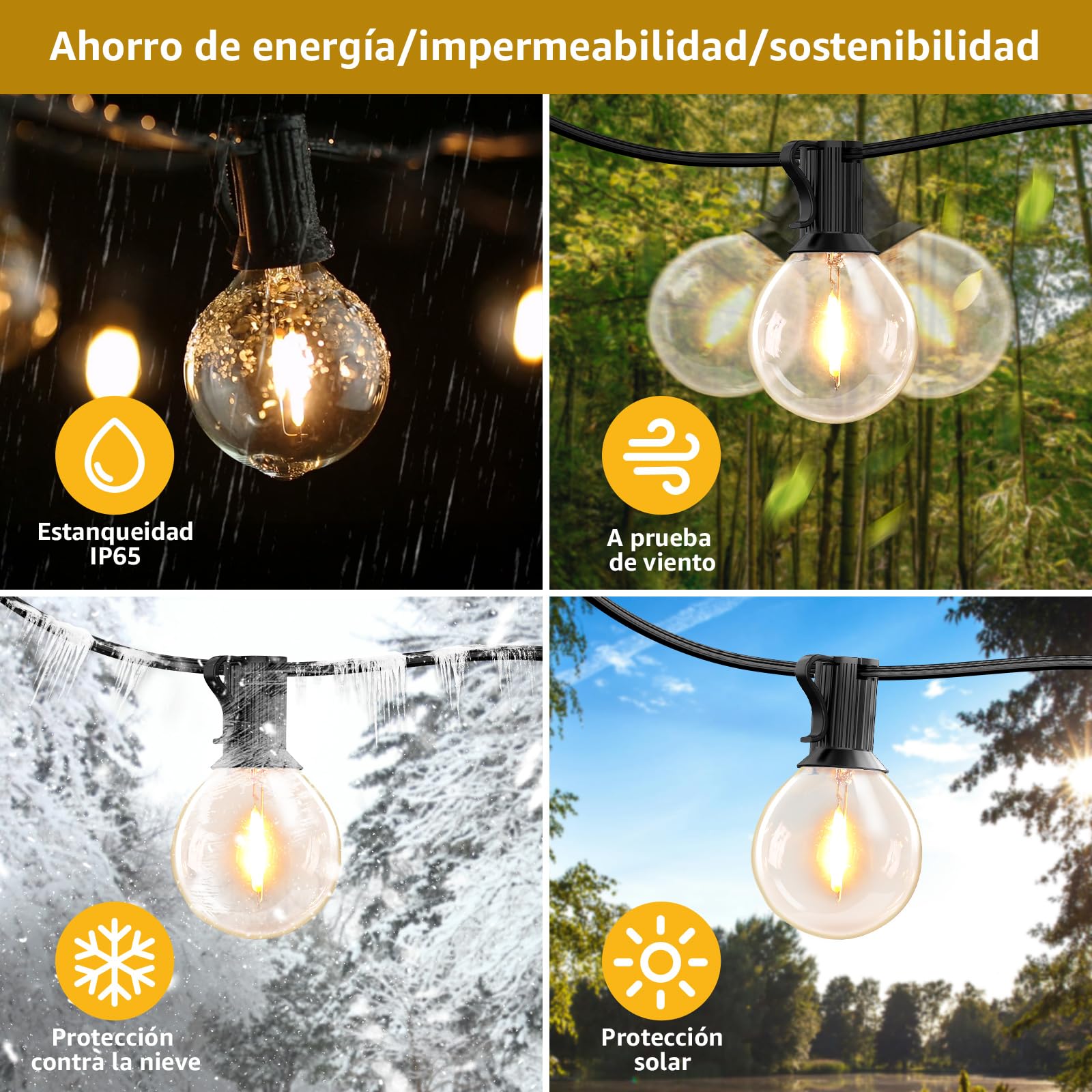 Lepro Guirnaldas Luces Exteriores Solar USB, 25+1 LEDs Bombillas G40, 7.62m | Cadena de Luz Solar, 4 Modo 2700K Guirnaldas Luminosas, IP65 Impermeable Decorativas para Jardín, Terraza, Patio, Fiesta