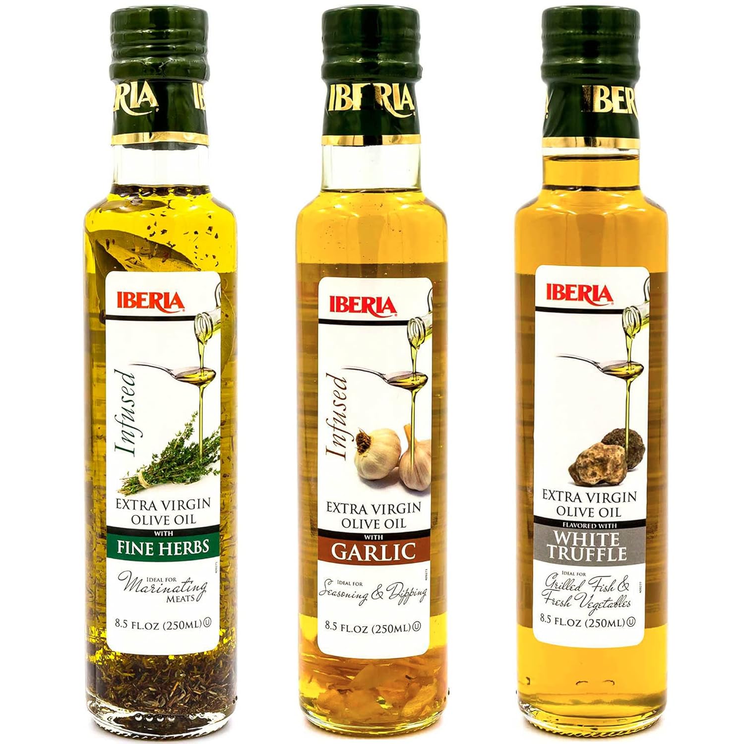 Iberia Infused Extra Virgin Olive Oils, White Truffle, Garlic, Fine Herbs, 8.5 Fl Oz (Pack of 3), best by sept 11, 2027
