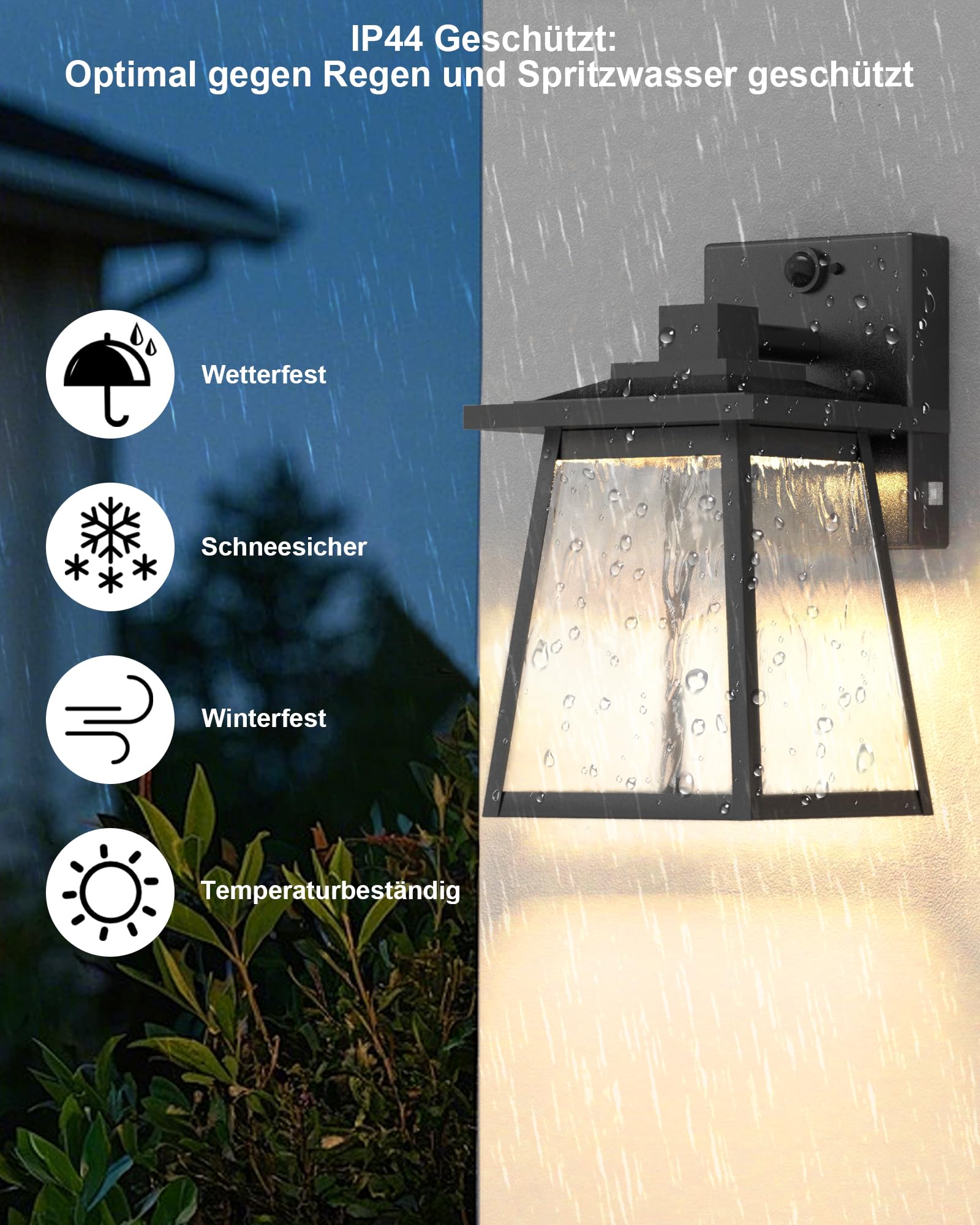 LED Außenlampe mit Bewegungsmelder 10W Wandleuchte Aussen Anthrazit IP44 Moderne Wandlampe 230V Trapezförmig für Terrasse, Hof inkl.3CCT Modul 800ML