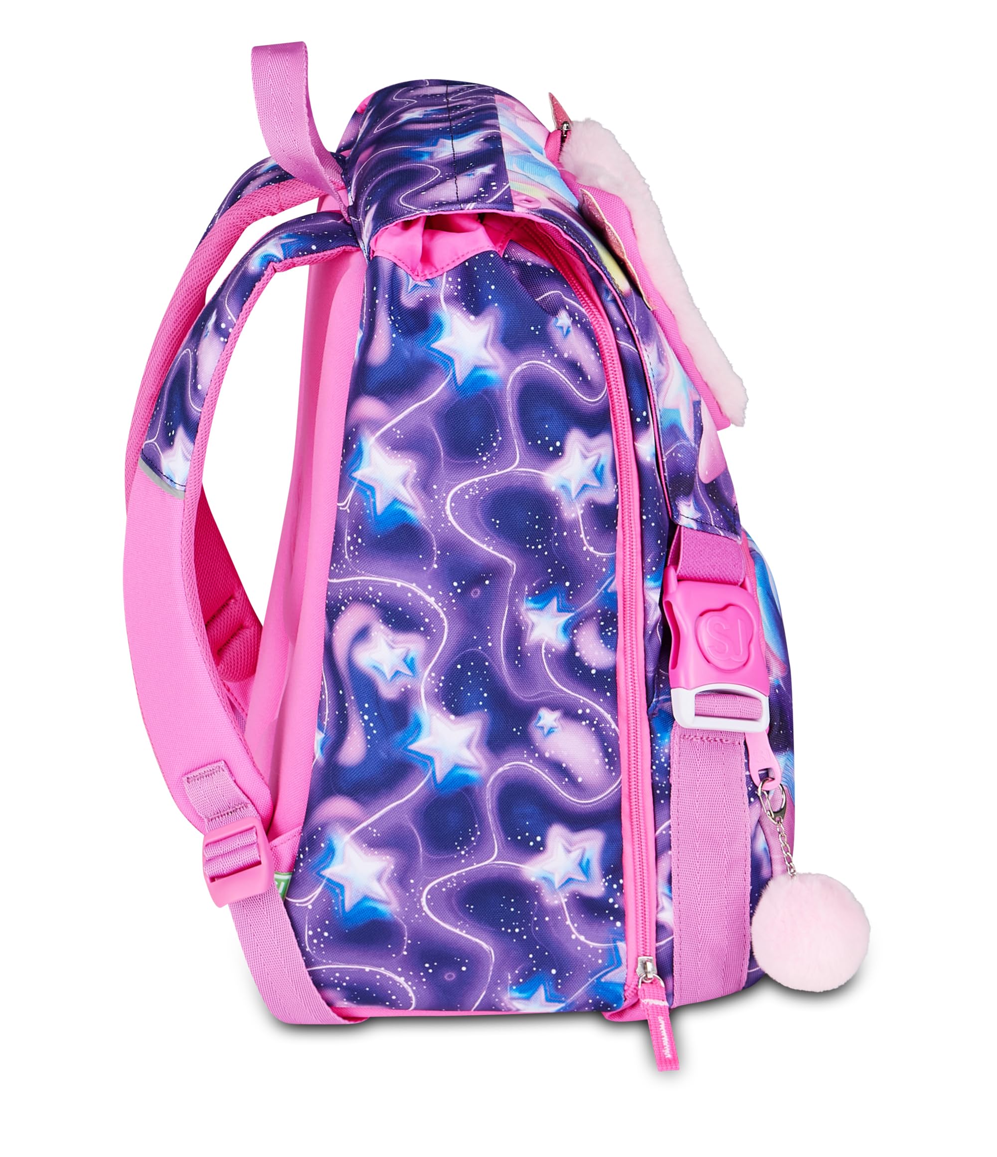 SJ GANG STYLE JAM GANG Zaino Scuola Estensibile Big FLUFFY PINK GIRL, Viola, 24 L, Zip laterali, Applicazioni pelose, Portachiavi astronauta, Tasca portaborraccia, Elementari e medie, Bambina, Ragazza