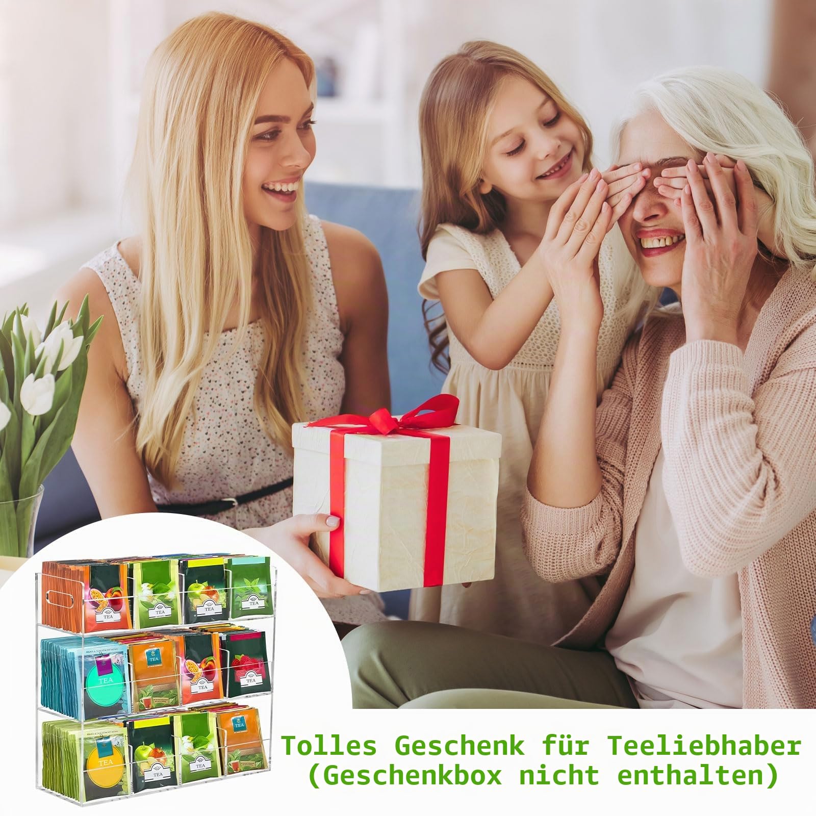 Teebeutel Organizer aus Acryl, 3 Stufiger Teebeutelhalter für 216 Teebeutel | 12 Fächern Teeboxen, Transparente Tee Aufbewahrung für Arbeitsplatten, Platzsparend, Keine Montage Erforderlich, 30x10x26cm