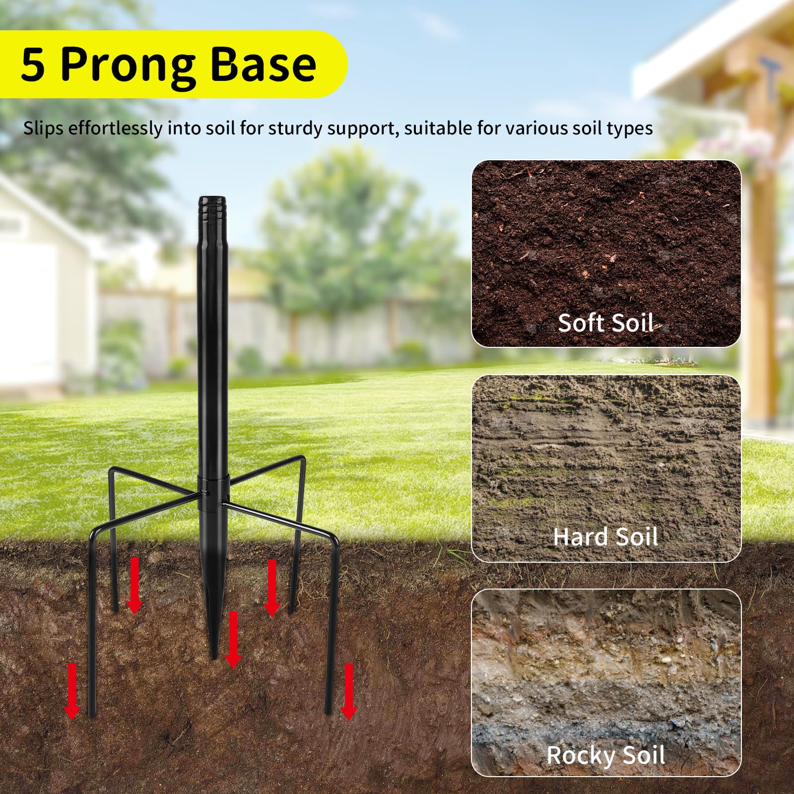 1 Pièce Support réglable pour nichoir, Hauteur ajustable jusqu'à 220 cm Ensemble universel pour jardin avec base à 5 branches pour mangeoires, stations météo, Noir (sans nichoir et vis)