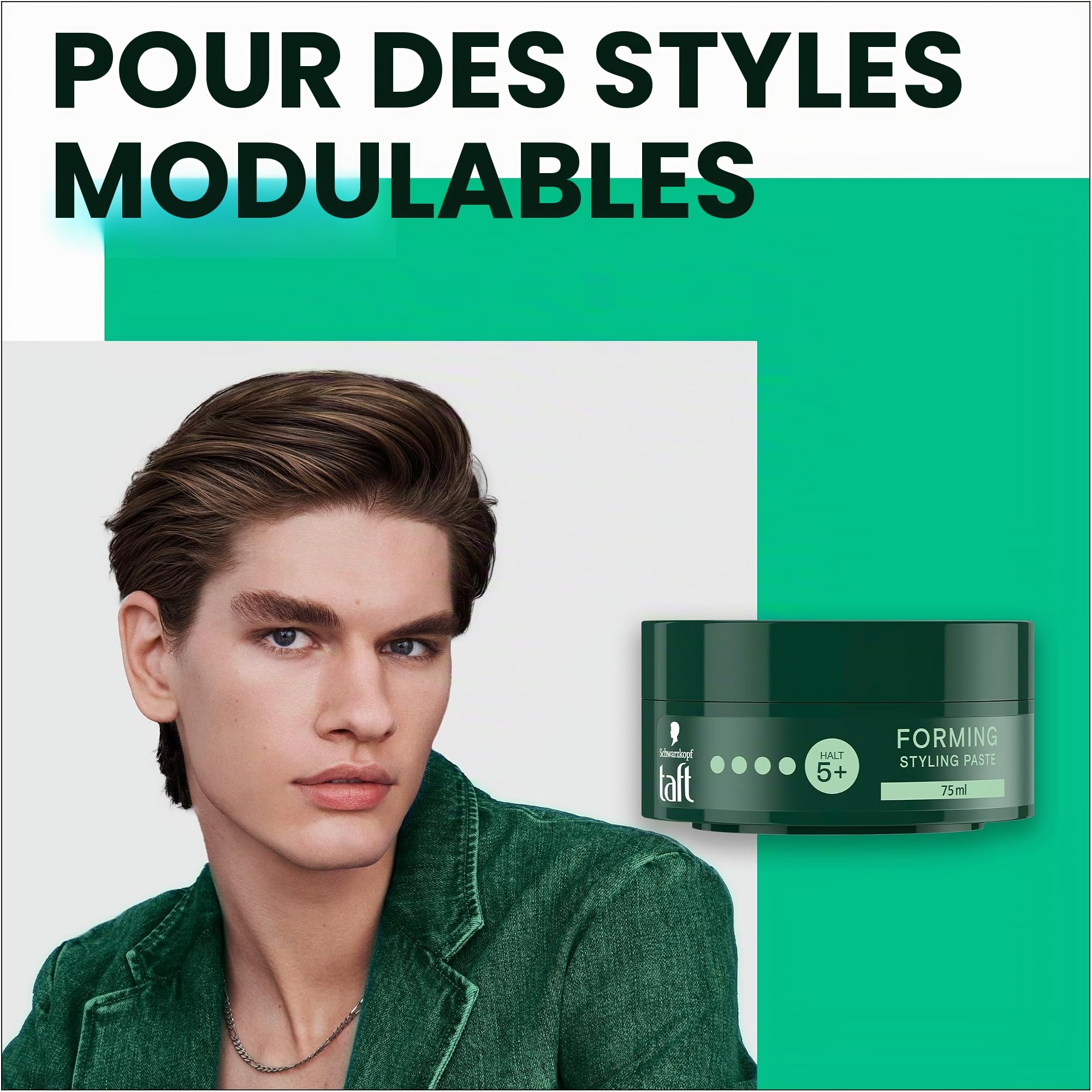 Schwarzkopf TAFTPaste Forming Pâte coiffante (2 x 75 ml) pour des looks inachevés, douce pour les cheveux et le cuir chevelu, pâte végétalienne