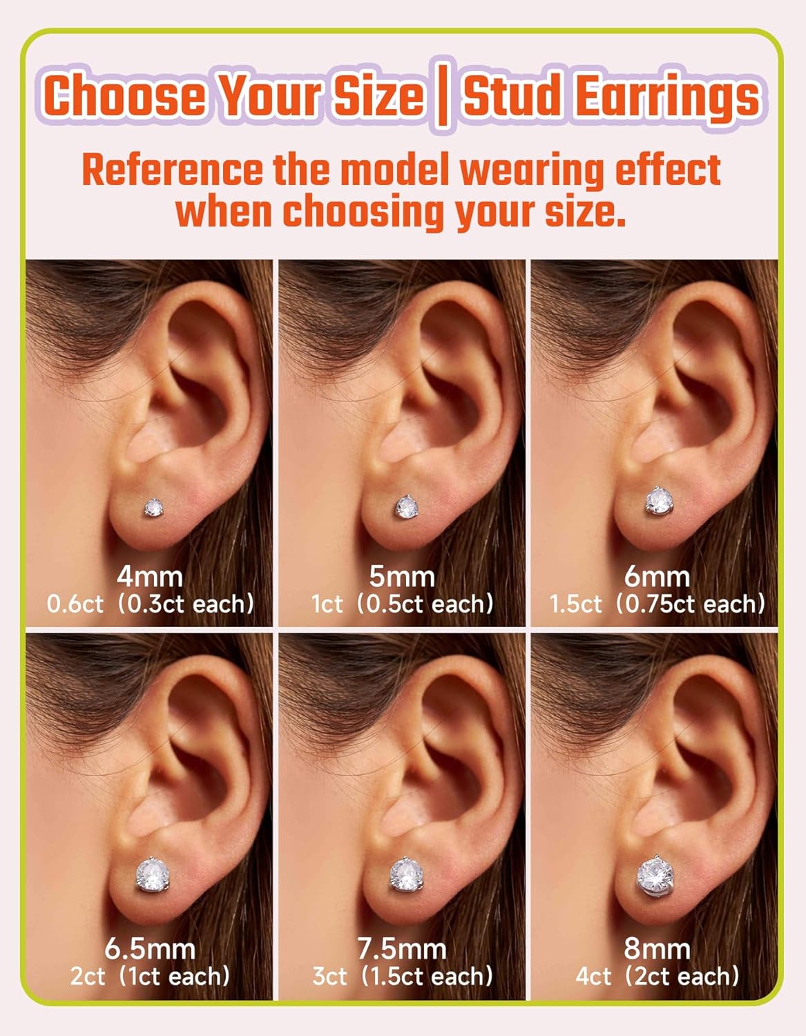 JustBeingCute 3-Prong Sterling Silver Earrings, Round CZ Colorful Stone Flat Back Studs Hypoallergenic Earrings for Women, Valentine's Day Engagement Jewelry Gifts—4/5/6/6.5/7.5/8mm - Image 3