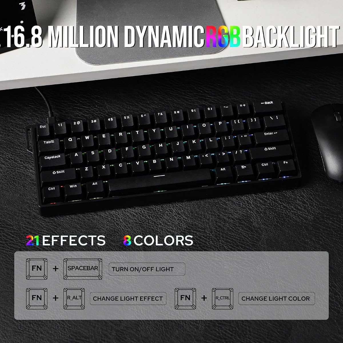 EPOMAKER AULA WIN60 HE 60% Wired Magnetic Keyboard with Adjustable Actuation, 8000 Hz Polling Rate, Hall Effect Switches, Hot-Swap, For FPS Games (Black) — view 4