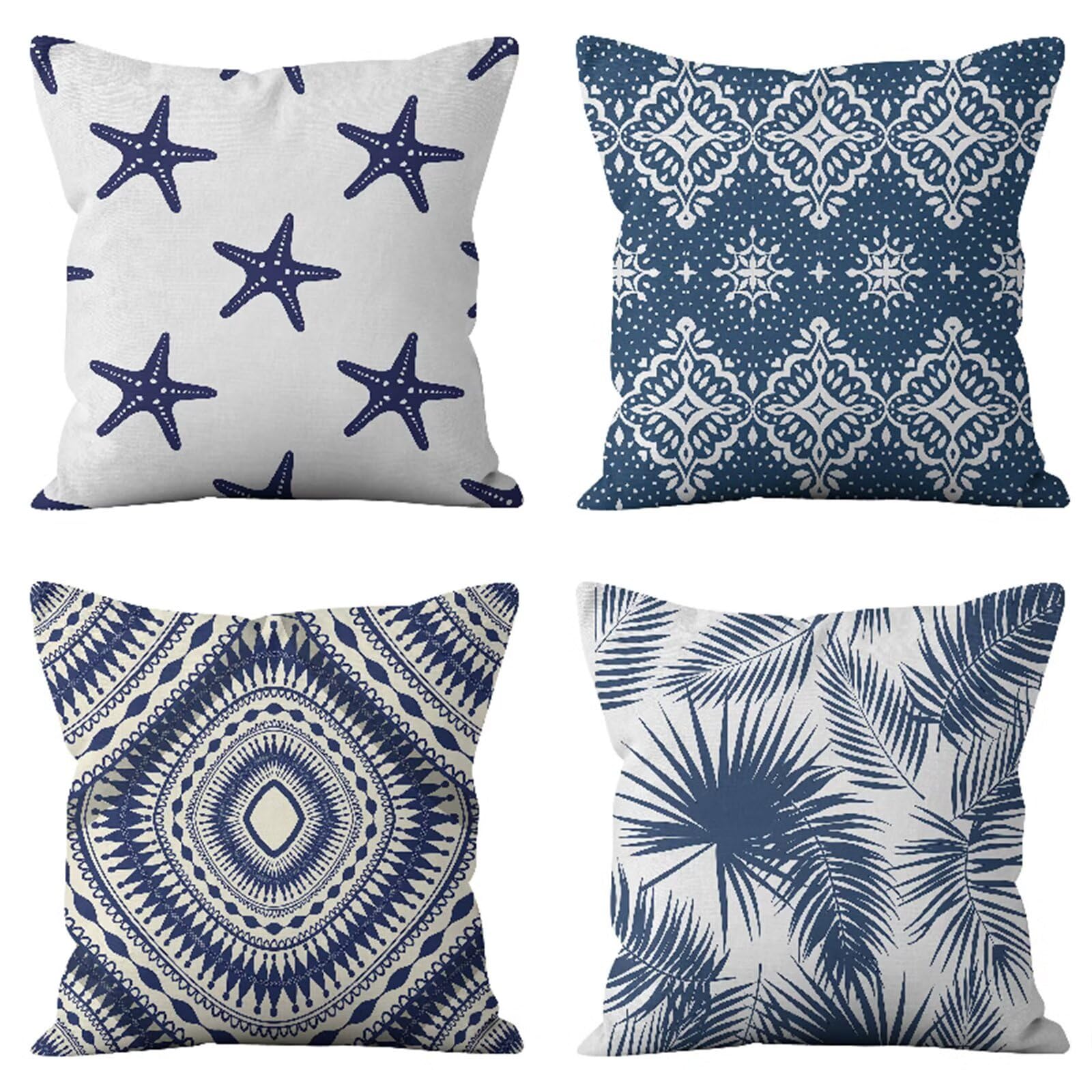 Lot de 4 housses de coussin 35x35 cm bleu céladon imperméables pour canapé