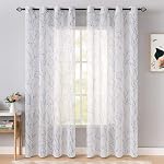 MIULEE White and Blue Tree Branch Print Semi Sheer Curtains 90 Inches for Living Room Window 2 Panels Bedroom Linen Texture Semi Sheer Drapes Grommet Top,52" W