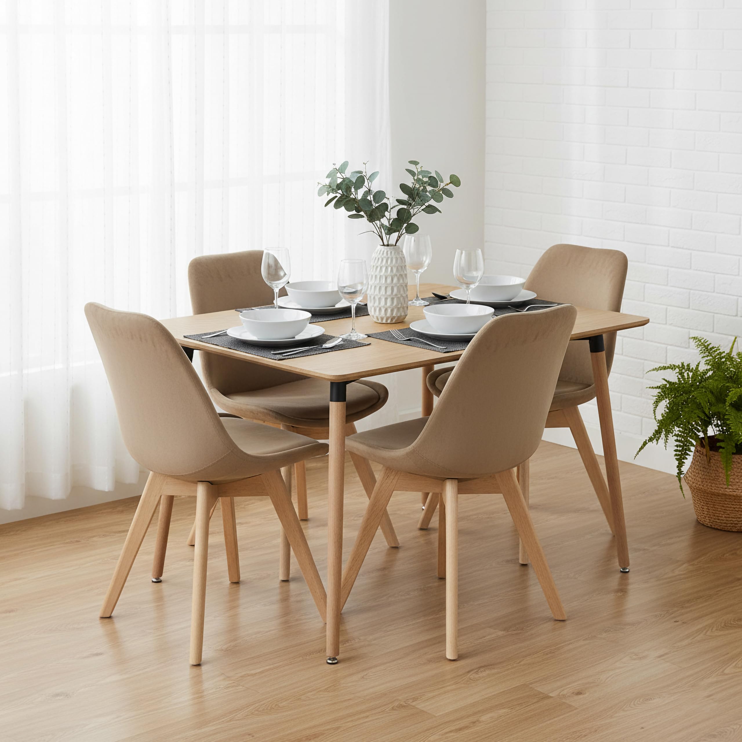 RED HERON Velvet Upholstered Dining Chair with Solid Beech Wood Legs for Mid Century Modern Dining Room Living Room Bedroom Kitchen & Lounge (Mocha Beige, 4-Chairs)