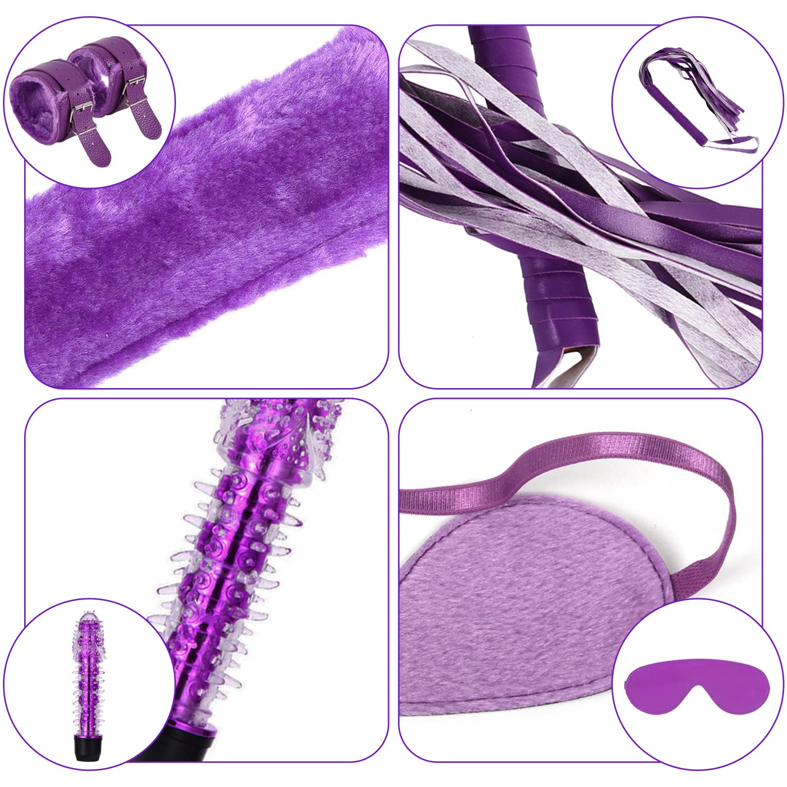 Qoosea 15 Piezas SM Bondage Kit, SM Bondage Erótico Set Juguetes Sexuales Plug Anal Butt Plug Set para Parejas BDSM Restraints Kits Esposas para Principiantes y Experimentados (Púrpura)