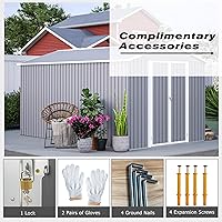 Vista 7 de Cobertizo de almacenamiento de metal resistente de 8 x 12 pies, puertas con doble cerradura, marco de suelo impermeable y protección para todo tipo