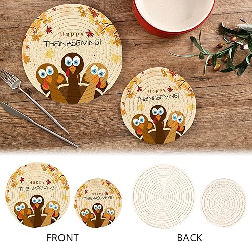 Miniatura 3 de Juego de 2 soportes para ollas de cocina de Acción de Gracias, diseño de dibujos animados, diseño de pavo, 100% algodón, tejido de hilo redondo,