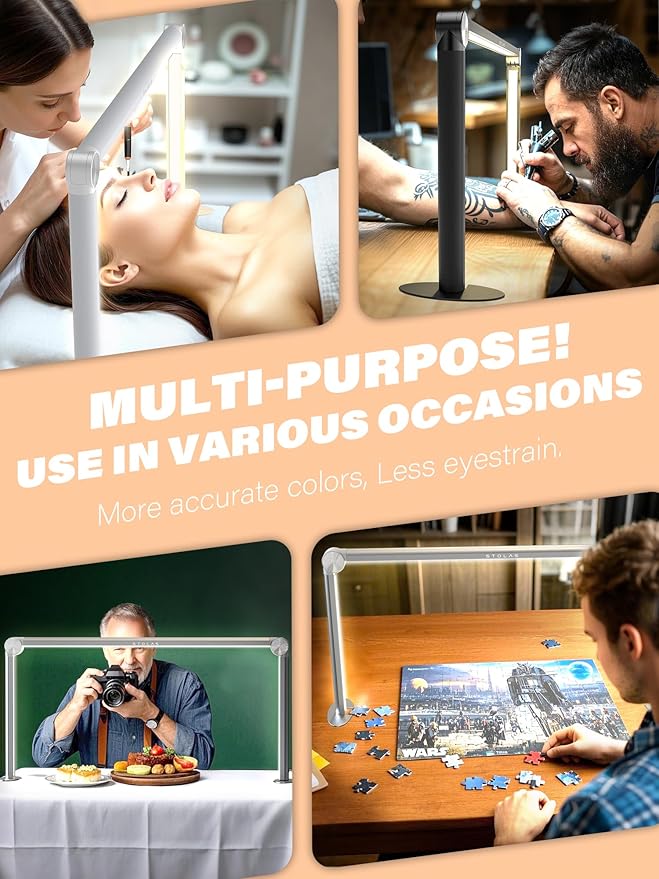 STOLAS STOLAS Half Moon Light for Nail Desk with Phone Holder, 14 inch Height 3 Modes 3000K-6000K Dimmable LED Light, Desk Lamp for Nail Tech (Pink) photo 3