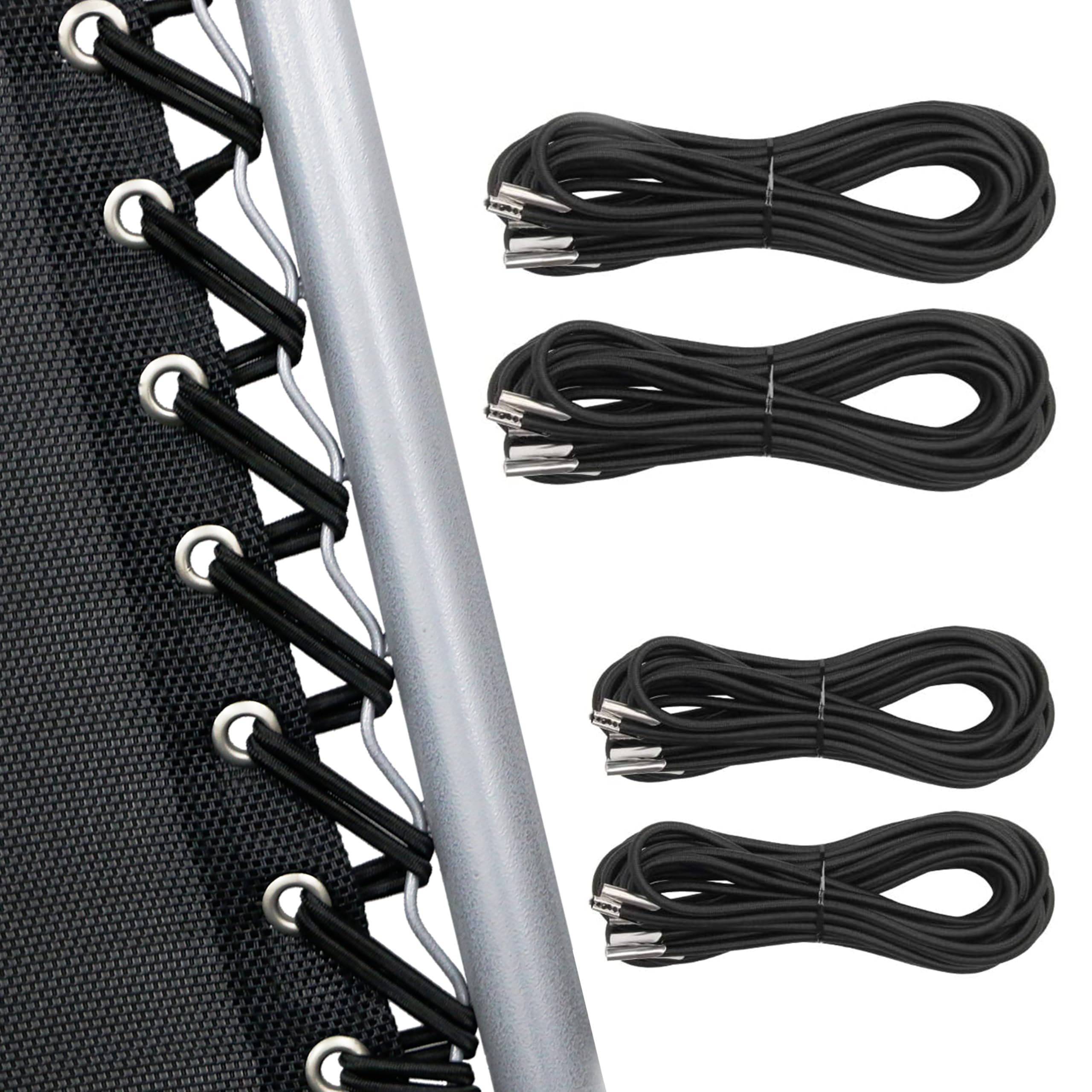 Zero Gravity Chair， Replacement Laces - Antigravity Bungee Elastic Cord Kit for Patio Recliner Repair - 4 Nylon Stretch Cords, Black-image-3