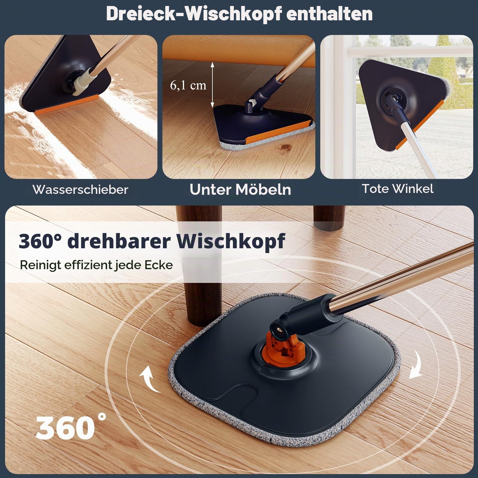 LIFEZEAL Wischmopp Set mit Eimer, Putzeimer mit 360°-Drehmopp & Tücher, Mop Bodenwischer mit Wasch- und Trocknungsfunktion, Bodenreiniger für alle Bodenarten (Blau + 9 Tücher)
