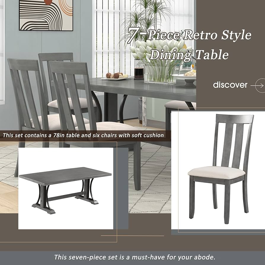 Amazon｜ダイニングテーブル7点セット 6人用 78インチ 長方形