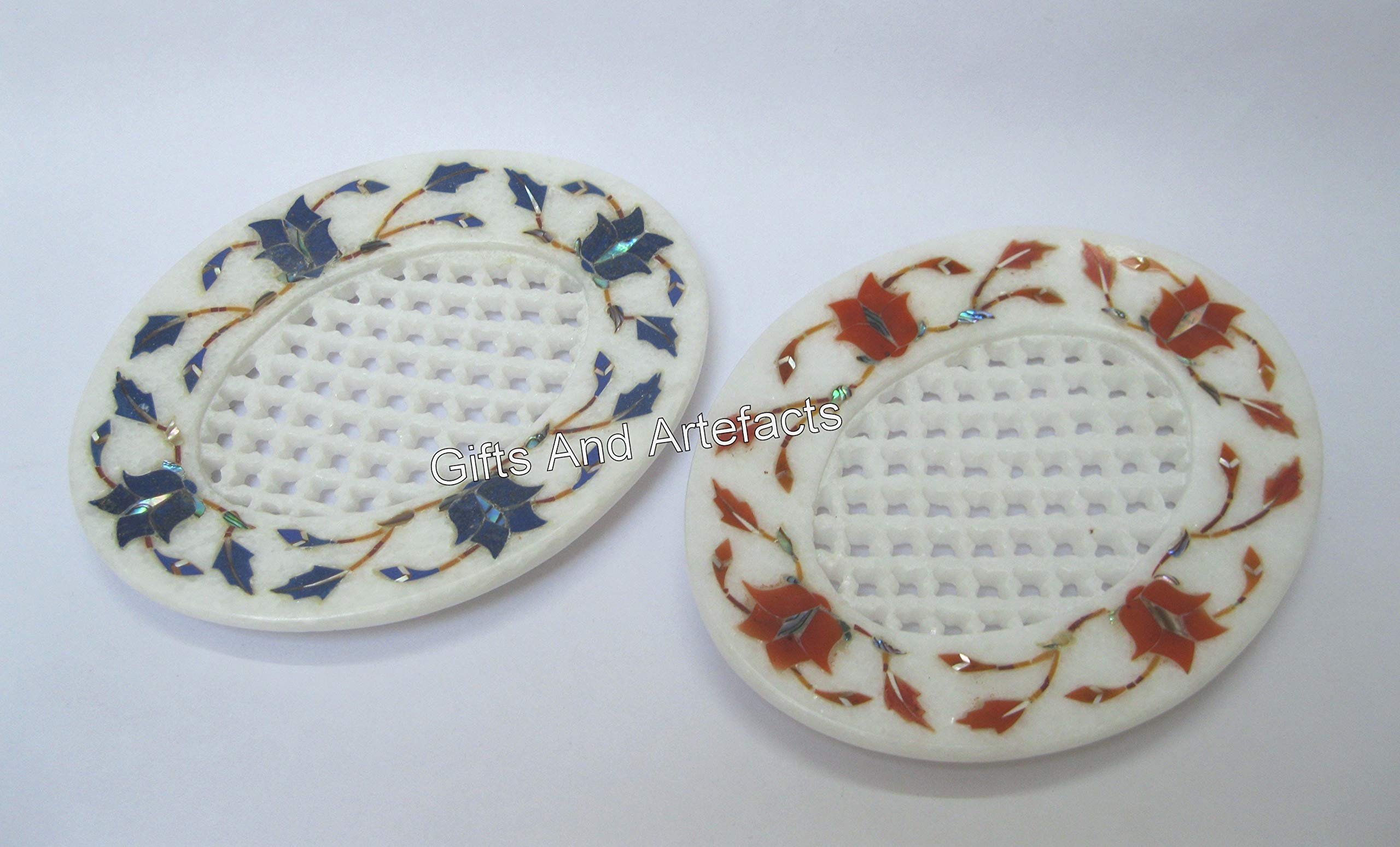 Porte-savon en marbre blanc ovale anti-glisse lot de 2 pour la cuisine