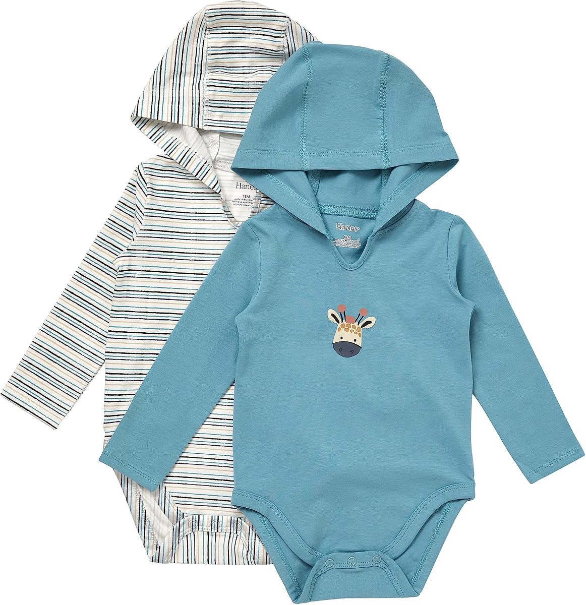 Hanes Baby Pure Comfort Long Sleeve Hoodie Bodysuits, Infant Bodysuits, Unisex, 3-pack