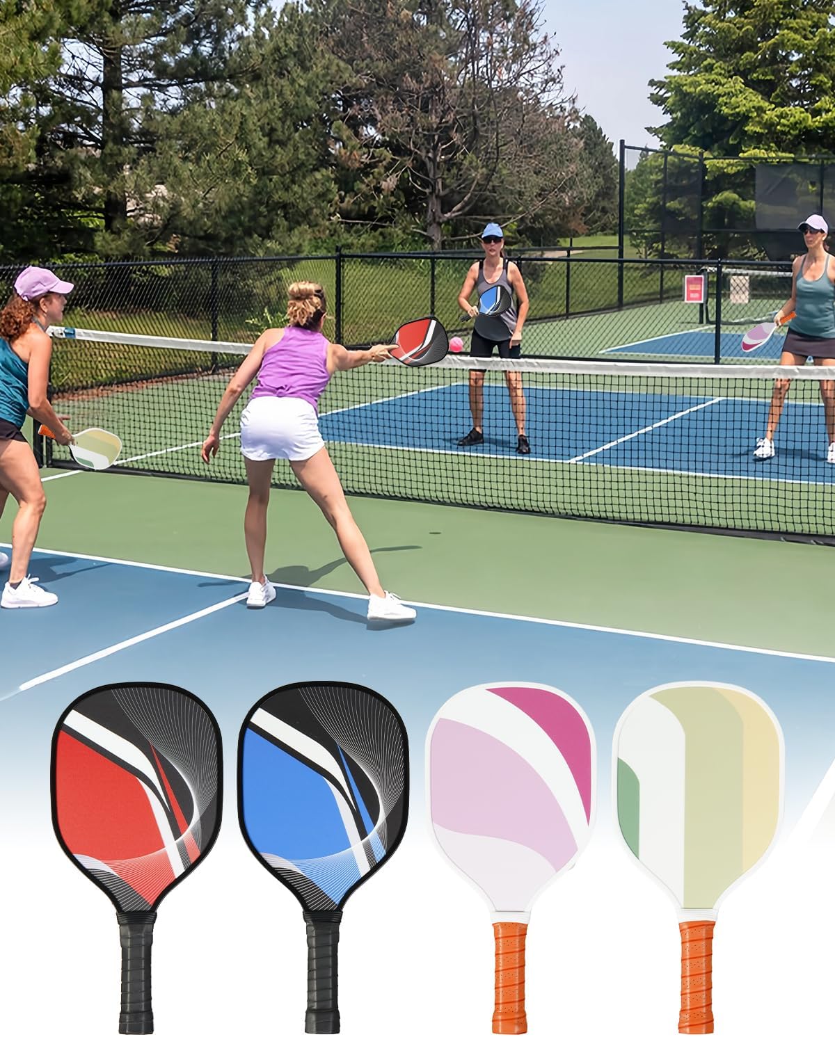 8 Pcs Pickleball Paddles Set of 8 with 2 Carry Bags | 9-Ply Poplar & Carbon Fiber Composite USAPA Approved Paddles | Ideal for Family, Club, Training & Gifts