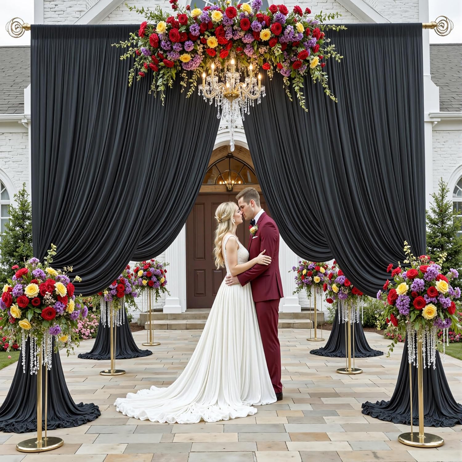 20ftx12ft Wrinkle Free Black Backdrop Curtain for Wedding Parties, 4 Panels 5x12 ft Long Silky Polyester Fabric Backdrop Drapes Black Photo Back Drop Cloth for Birthday Photography Background