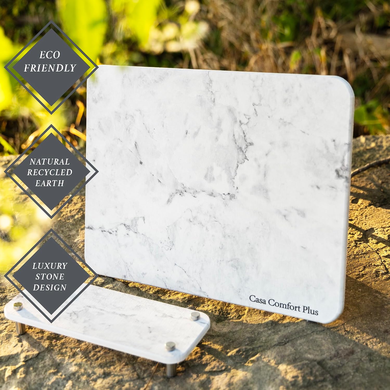 Stone Dish Drying Mat, 2 Piece Set, Water-Absorbent. Stone Drying Mat For Kitchen Counter [Quick Drying] Diatomaceous Earth Dish Drying Mat Contains Large & Small Stone Drying Tray. L11.75" x W15.75"