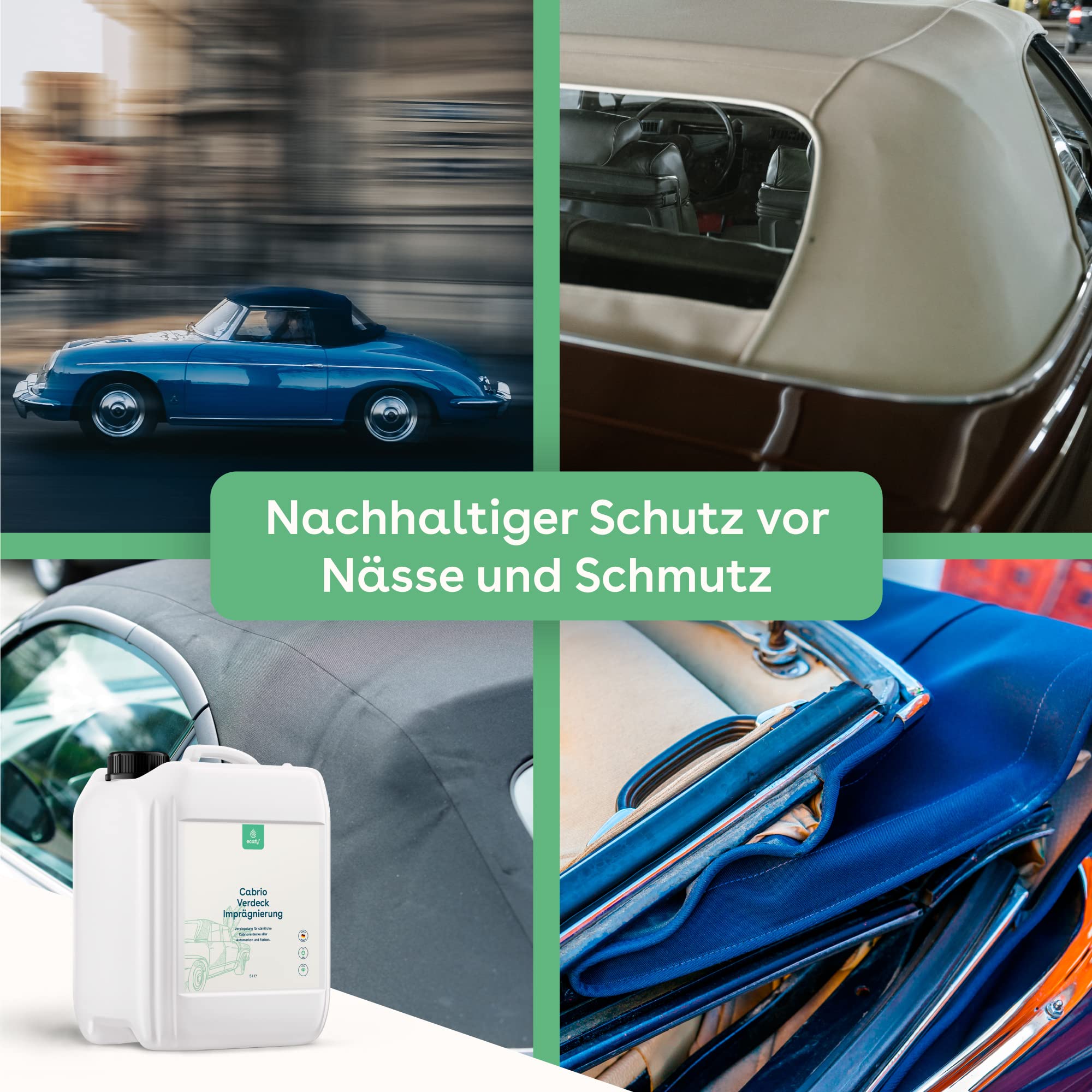 eco:fy Cabrio, tettuccio impermeabilizzante, impermeabilizzante, protezione impermeabile, per tetto in tessuto, trasparente, privo di solventi, privo di PFC, 5 l