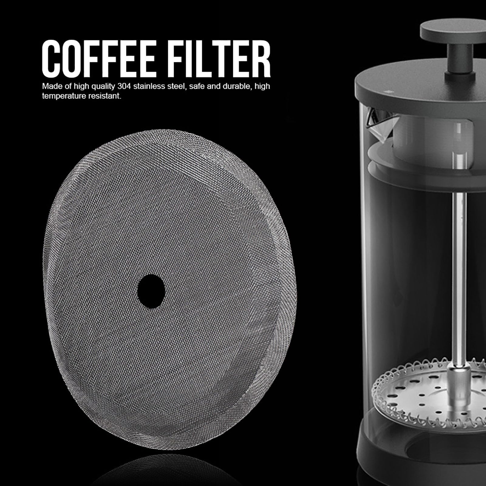 Ejoyous Kaffeefilter aus Edelstahl 304, Ultrafeines 80-Mesh-Design, Wiederverwendbarer Kaffee-Mesh-Filter für French Press und MokaPot, Perfekt für Heim-Baristas (Groß: 1000 ml)