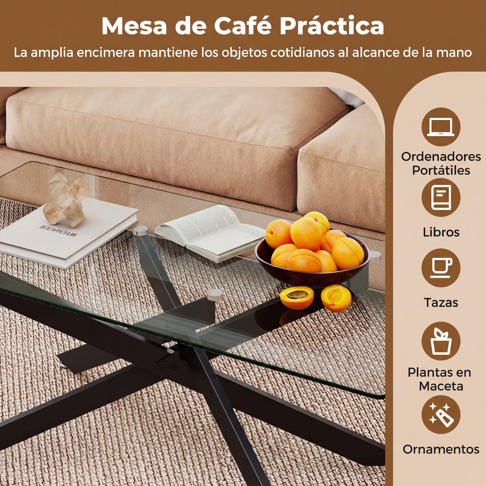 COSTWAY Mesa de Centro de Cristal, Mesa Central Rectangular con Tapa de Cristal Templado y Patas Tubulares de Metal, Mesita de Café Moderna para Salón Oficina Apartamento, 120 x 60 x 45,5 cm (Negro)
