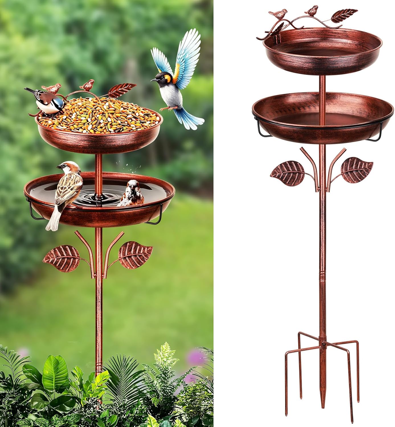 Bird Bath for Outside,48in Vintage Freestanding,Birdbaths for Outdoors, Birds Feeder,Double-Layer Metal Bowl Bird Bath Stand for Garden Yard Patio Decor,Solid Five-pronged Hard Base(Antique Bronze)