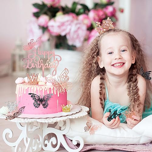 Miniatura 7 de 44 piezas de decoración de pastel cultivadas en oro rosa, plateado, negro, oro rosa, 16 piezas de mini coronas con 24 decoraciones de pared de