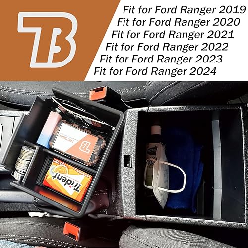 Miniatura 10 de TACOBRO Organizador compatible con consola central Ford Ranger 2019 2020 2021 2022 2023 XL XLT Lariat Accesorios, Divisor de reposabrazos Bandeja de