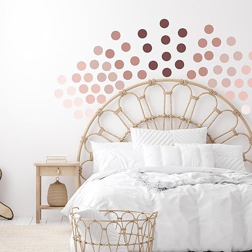 Miniatura 7 de Calcomanías de pared de lunares rosados, 150 calcomanías de pared bohemias de 2 pulgadas para dormitorio, guardería o sala de juegos, calcomanías de