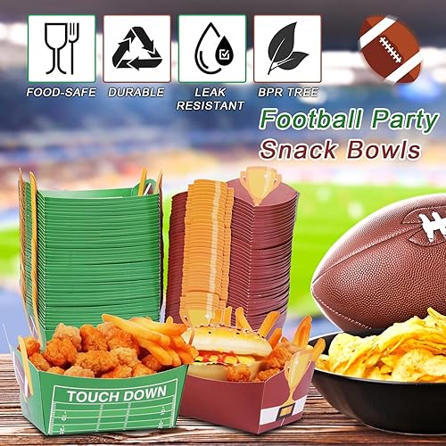 Miniatura 4 de chiazllta 100 unidades de bandejas de papel para fiesta de fútbol, suministros de comida para nachos, botes desechables para servir comida de fútbol