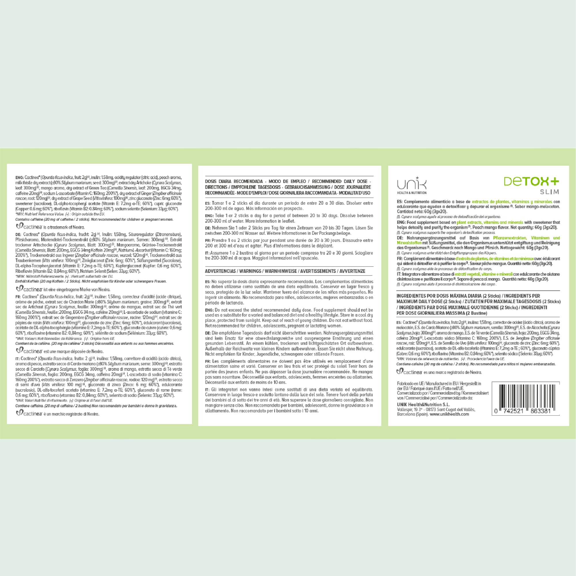 Detox Foie et Colon Puissant et Rapide avec Chardon Marie + Artichaut + Cactinéa + Raisin + Gingembre – Complément Détox Foie & Bien-être Global Cure Detox - 20 Sticks Goût Mangue | UNIK