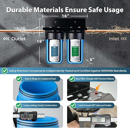 Miniatura 4 de iSpring WGB21B-PB Sistema de filtración de agua de 2 etapas para toda la casa con bloque de carbono de 10" x 4.5" FC15B y filtro reductor de plomo