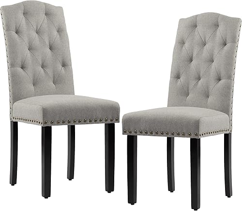 DAGONHIL Juego de 2 sillas de comedor tapizadas, sillas de cocina sin brazos con patas de madera maciza negras para el hogar, cocina, sala de estar