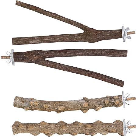 Mogoko 4 Pcs Bird Perches Parrot Stand Natural Wood Perch Parakeet Toys Bird Cage Accessories for Conure Supplies Budgie Platform