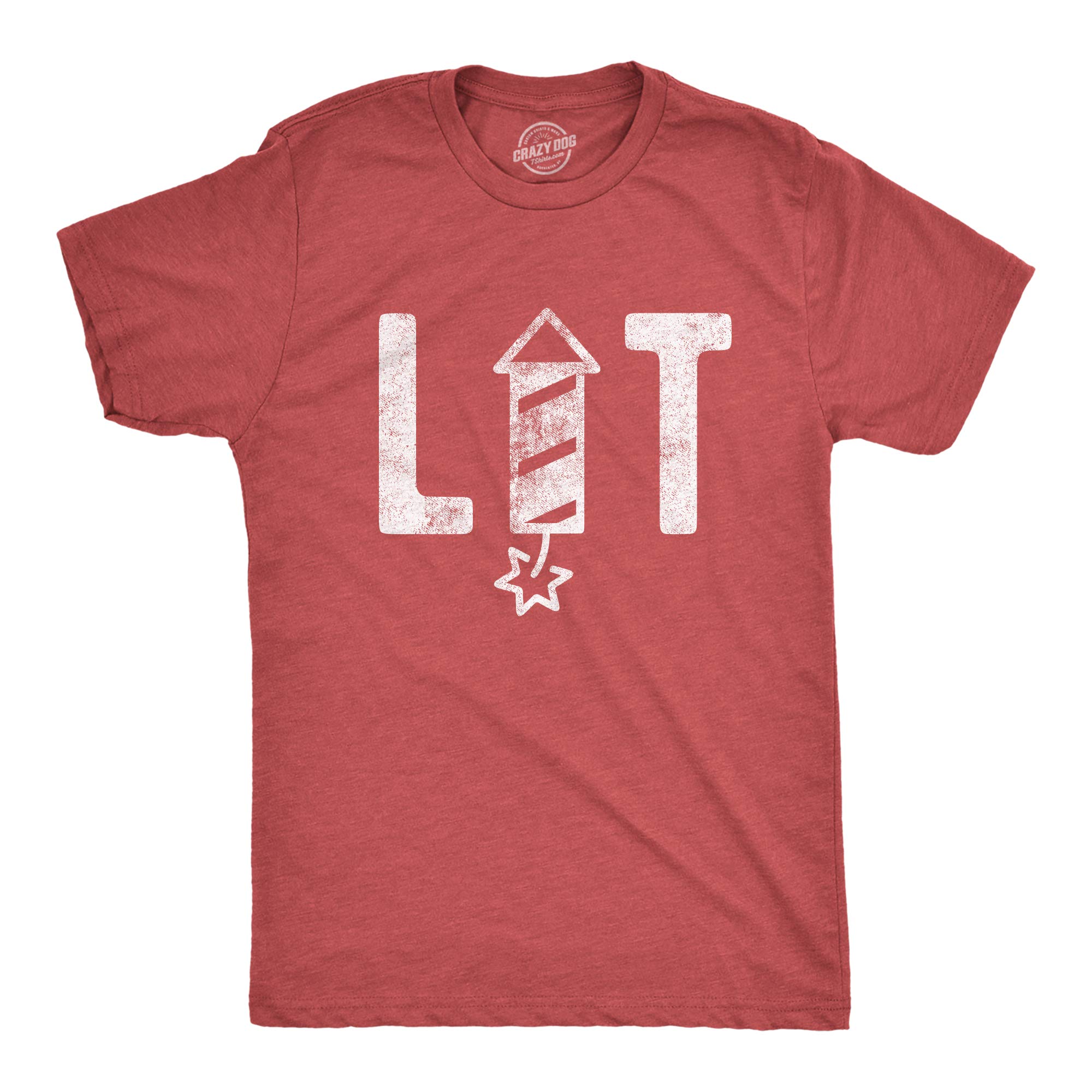 Crazy Dog T-ShirtsMens Firework T Shirts Funny 4th of July Tees Firecracker Graphic Novelty Tees for Guys