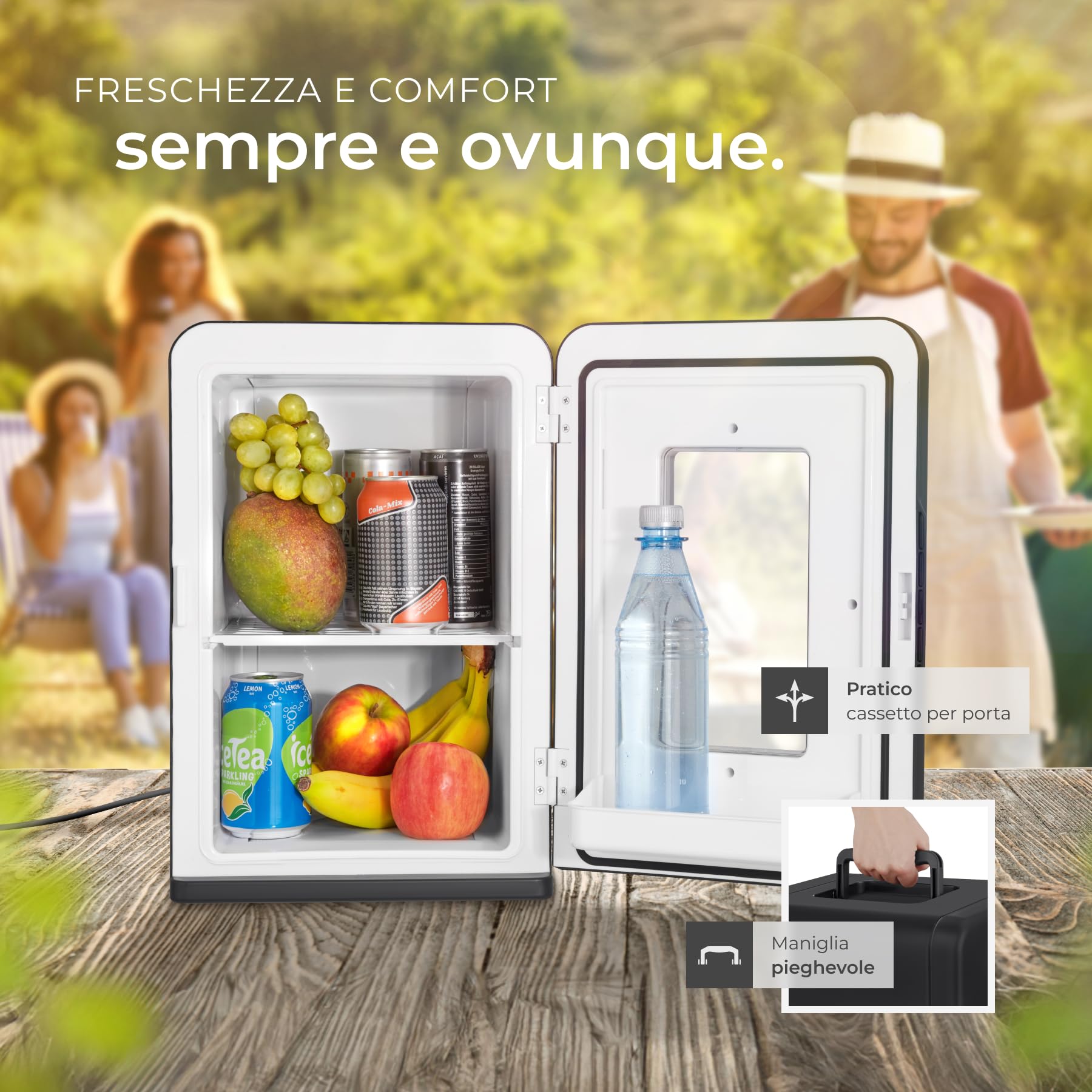 tectake® Mini Frigorifero Portatile con Finestra, Frigorifero Piccolo 2 in 1 per Raffreddamento e Riscaldamento, Frigorifero da Viaggio con Funzione Eco Silenziosa, Design Compatto - Nero