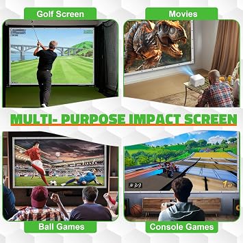aikeec Golf Simulator Impact Screen Display Projector Screen for Golf Training, Indoor Ultra Clear Golf Impact Screen, with 14pcs Grommet Holes, 16pcs Ball Bungee Cords, in 5 Sizes (98 * 98 Inch)
