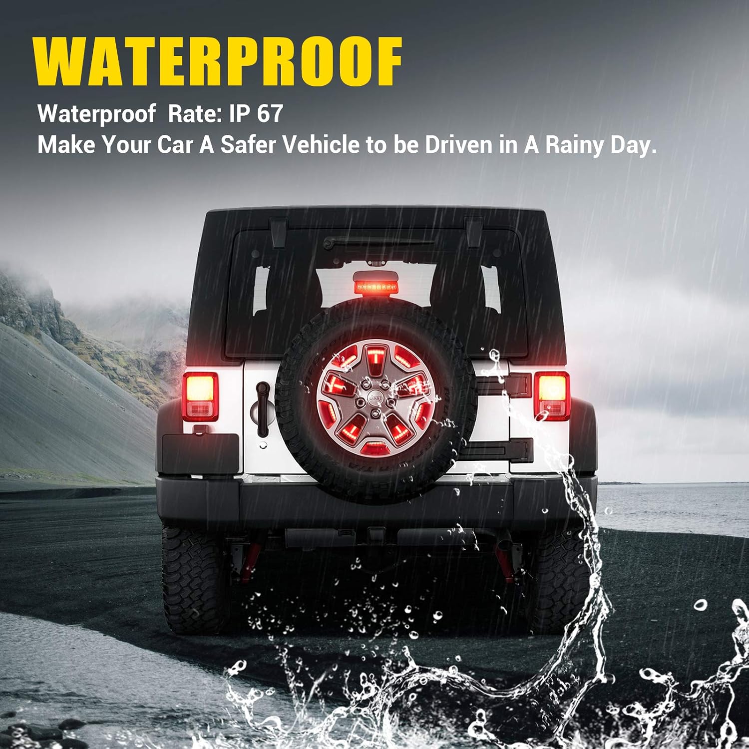 CAFOPAR Spare Tire Brake Light Plug & Play 3rd Third Brake Light LED Ring Wheel Light Compatible with Jeep Wrangler 2007-2017 JK JKU