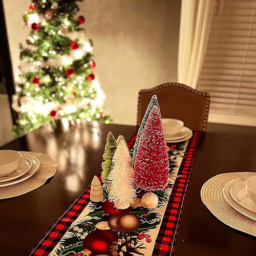 Miniatura 3 de Ajmyonsp Camino de mesa de Navidad de 72 pulgadas, lino blanco y negro, a cuadros, bola de Navidad, caminos de mesa de invierno, decoración de