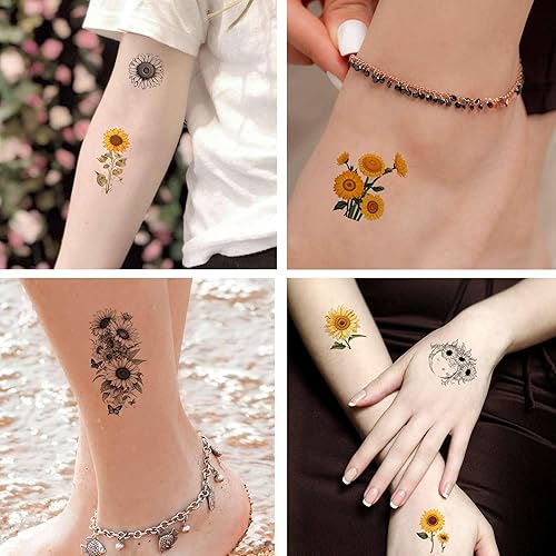 Miniatura 3 de Tatuaje temporal de girasol, girasoles realistas, tatuajes falsos para mujeres, niñas y adultos
