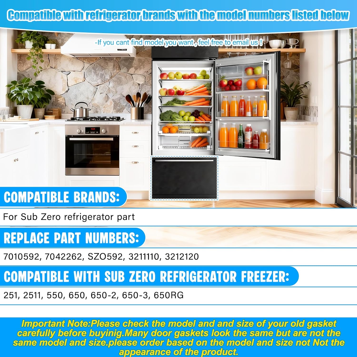 Upgraded 33.39" x 18.03" 7010592 Refrigerator Freezer Door Gasket Replacement Compatible with Sub-Zero Freezer Part 550,650,650-2,650-3,650RG Freezer Door Seal Replace SZO592 7042262 3211110 White