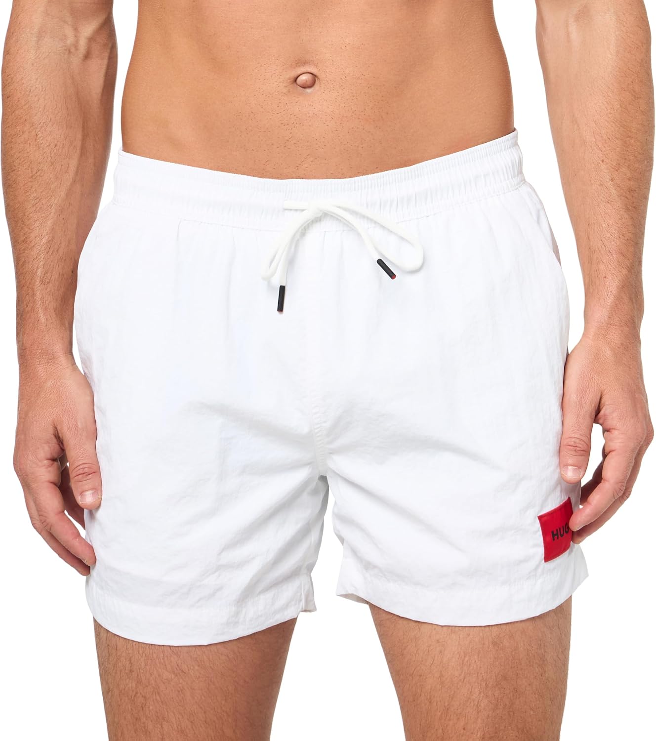 HUGO Men's Standard Dominica Patch Logo Quick Dry Swim Trunks